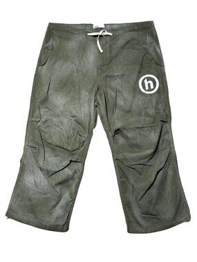 Hidden Mens Sz L Olive Green Graphic Pants With Skull & Crossbones Print